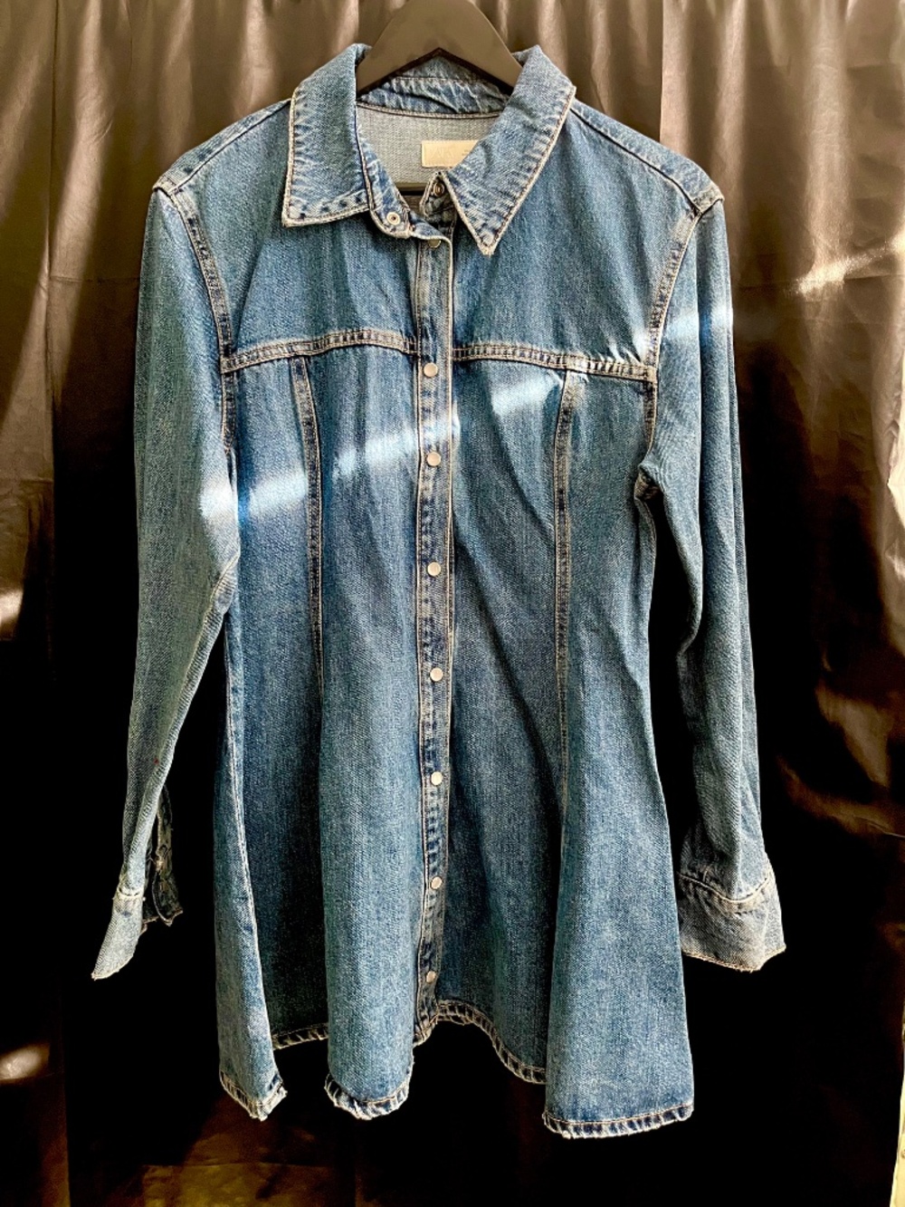 Distressed Denim Mini Dress - Picture 3 of 12